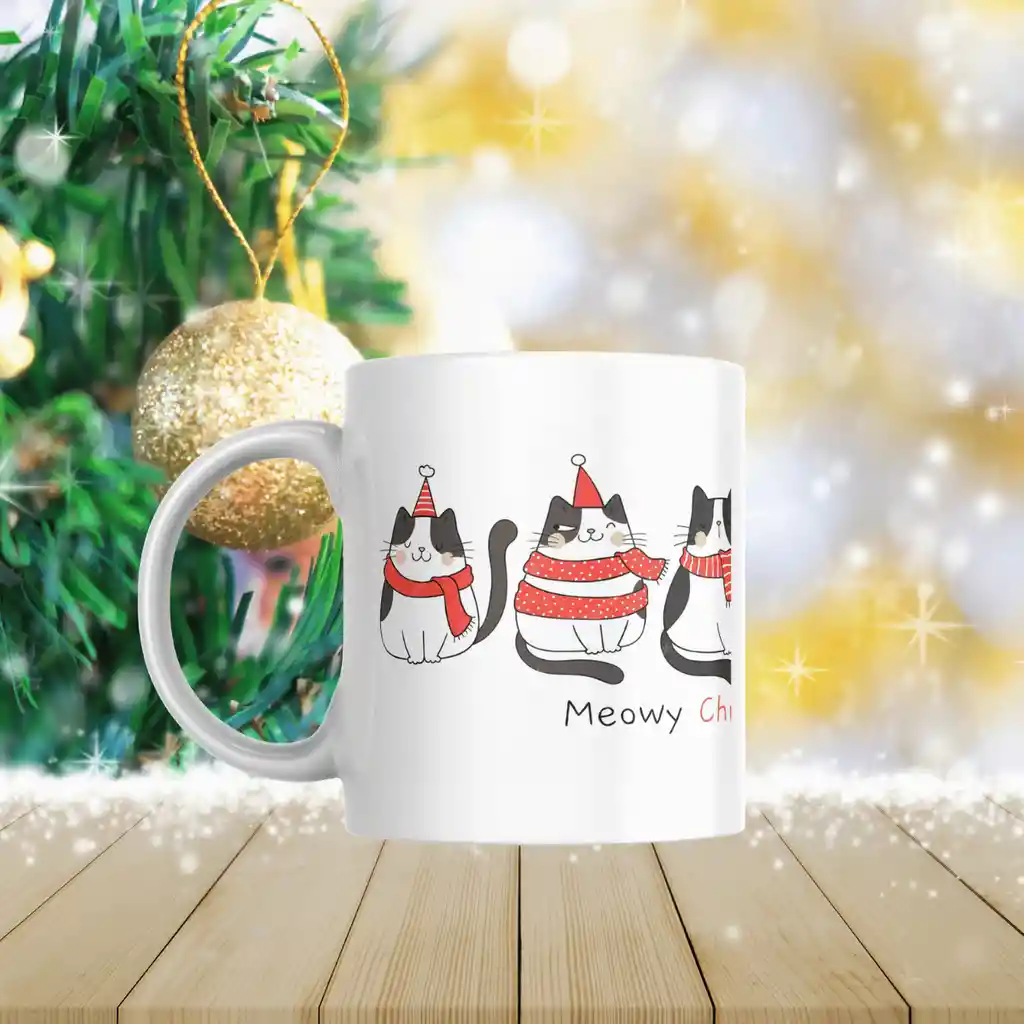 Mug Diseño Navidad Gatos 11 Oz.