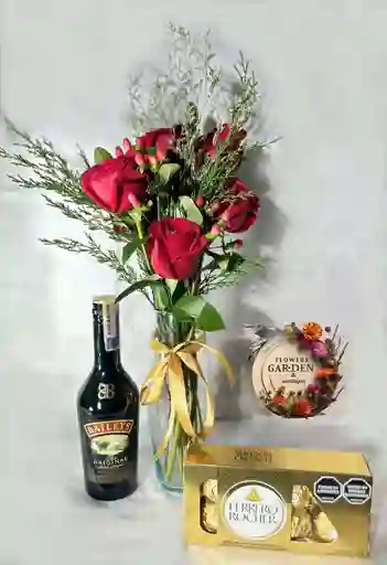 Rosas En Solitario Con Baileys Y Chocolates Ferrero Felices Fiestas