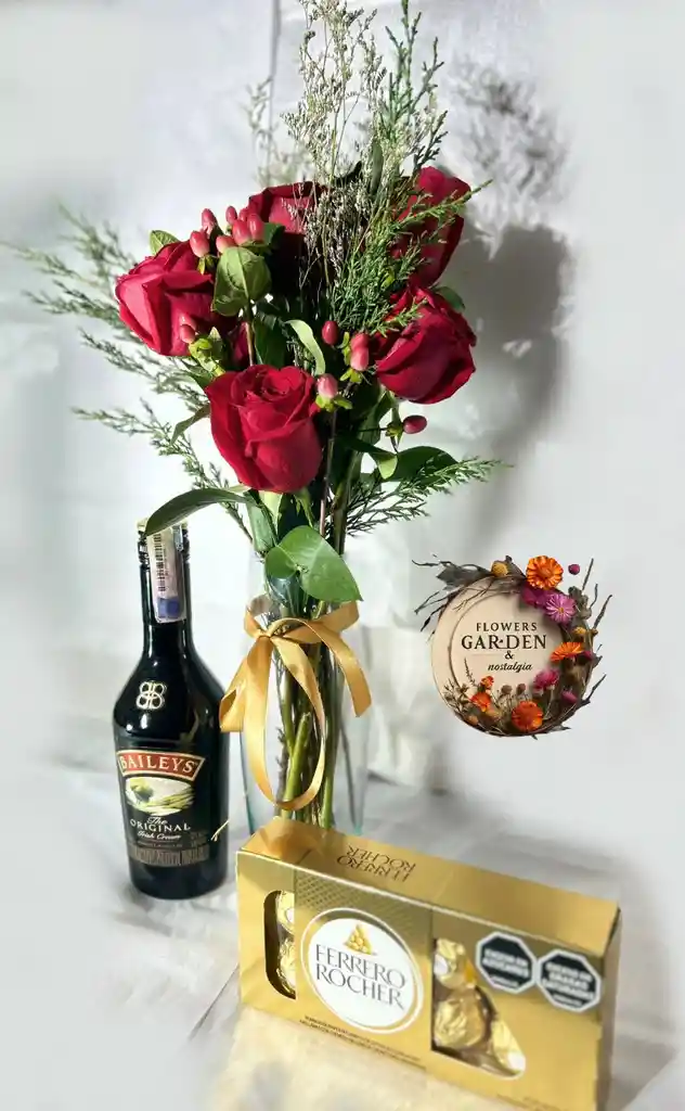 Rosas En Solitario Con Baileys Y Chocolates Ferrero Felices Fiestas