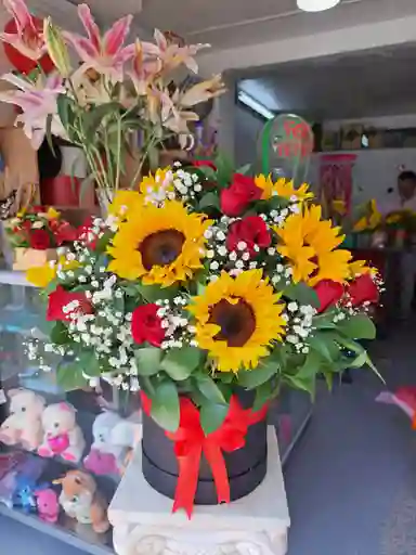 Cilindro De Girasoles Y Rosas Deluxe 2594