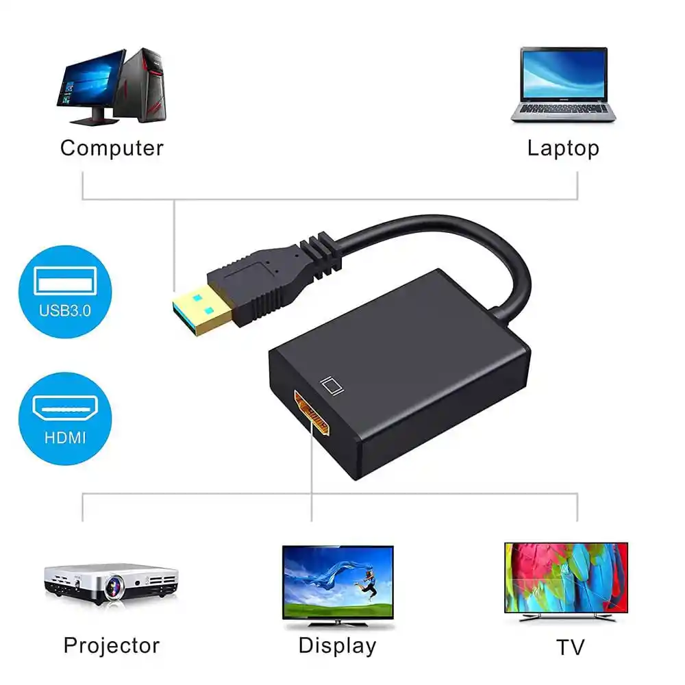 Cable Convertidor Adaptador Usb 3.0 Macho A Hdmi Hembra 1080 Color Plata