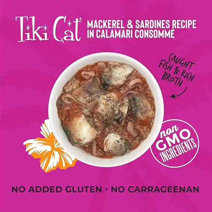 Alimento Tiki Cat Grill Caballa Y Sardinas En Sopa De Calamar 80gr Lata