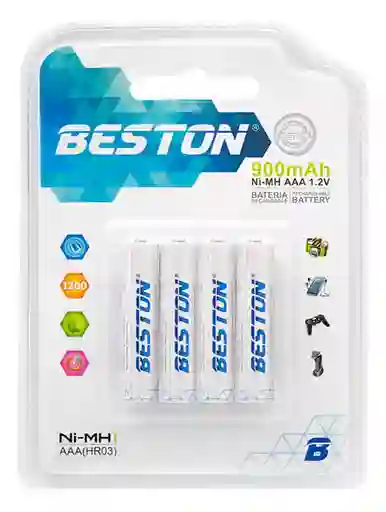 Pila Recargable Beston Aaa Hr-03 X4 900 Mah