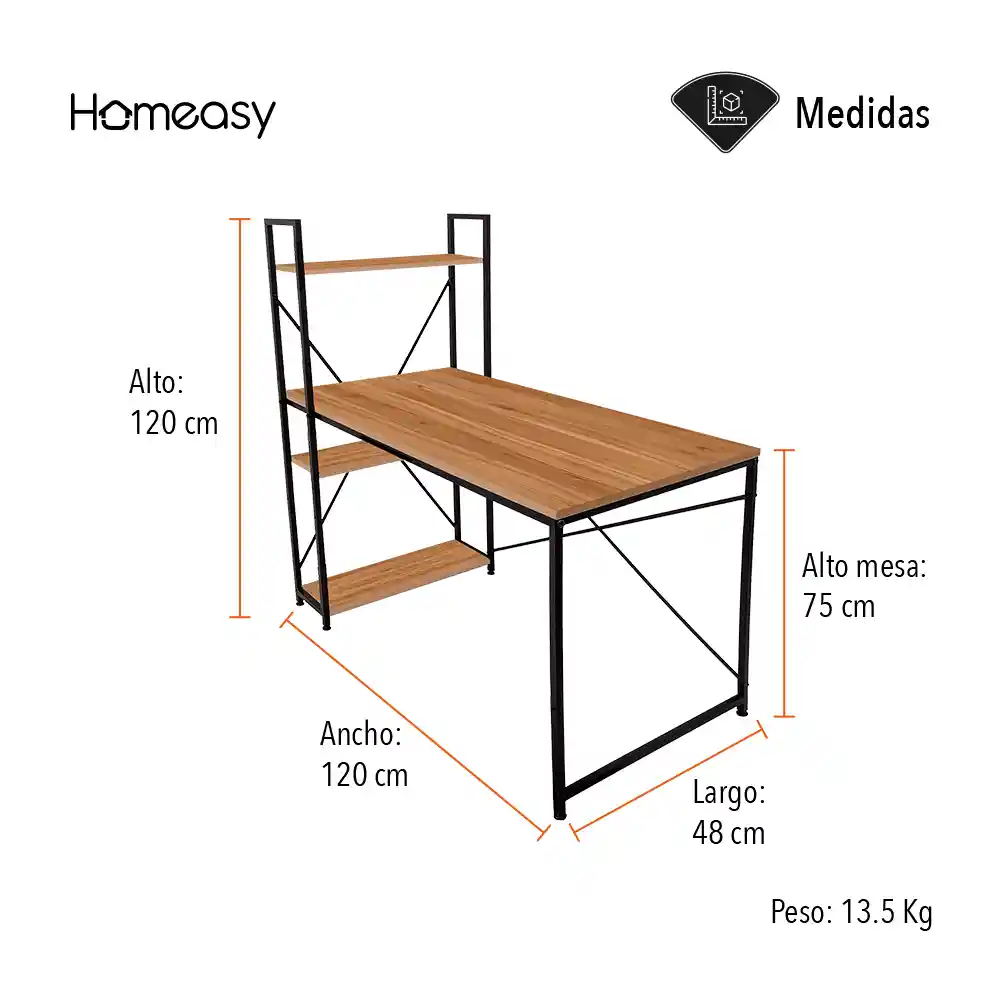 Escritorio Home Office De Melamina Con Repisa 1.2m