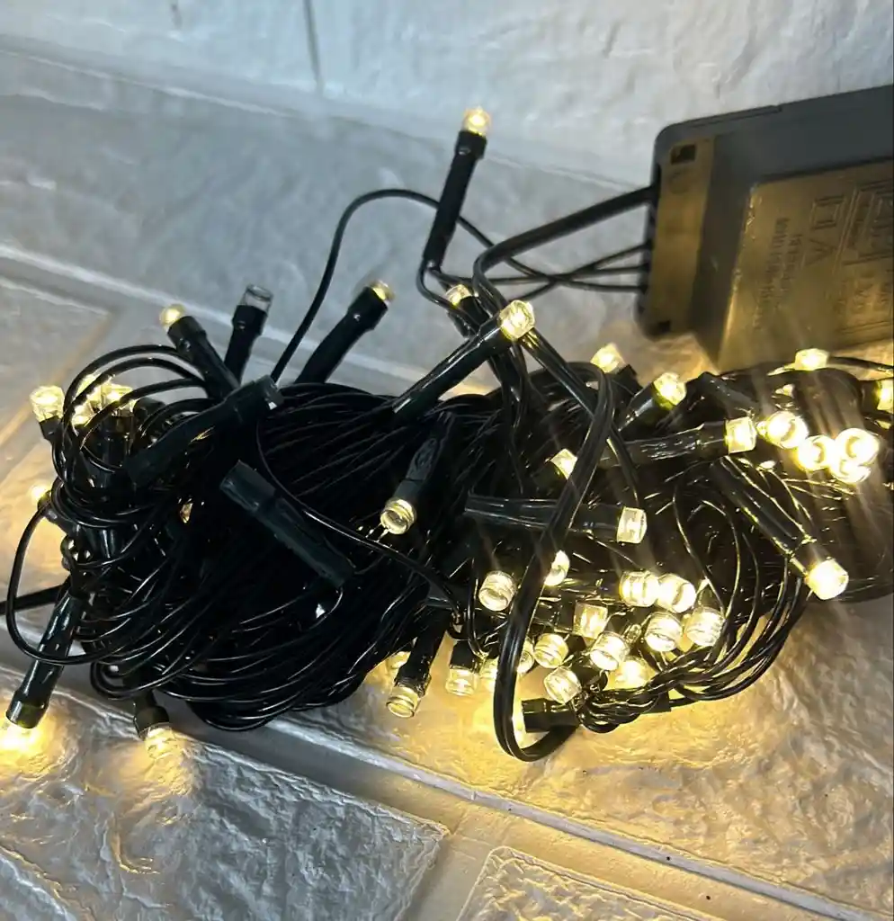 Luces De Navidad Lineal X100 Led Calida Sin Continuacion Cable Verde