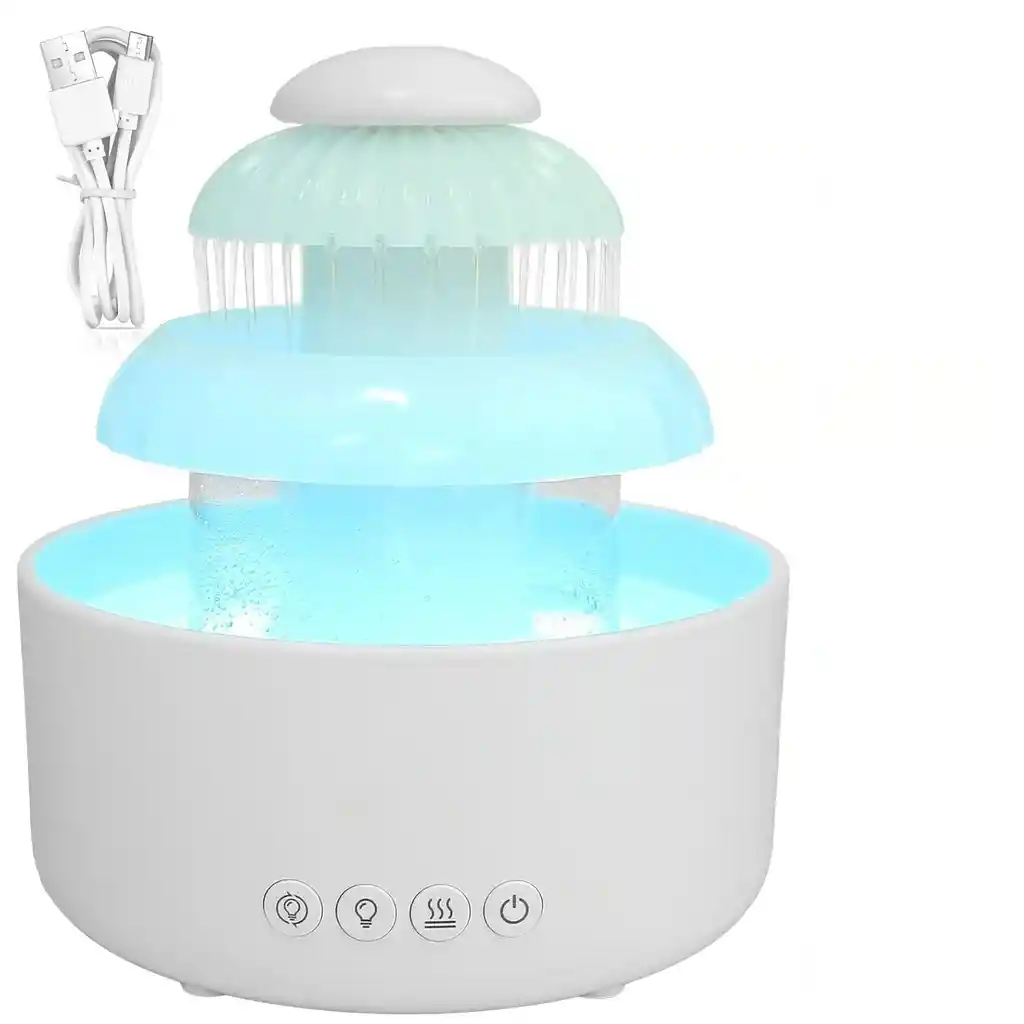 Humidificador Nube De Lluvia Fuente Agua Difusor De Aroma Luces Led