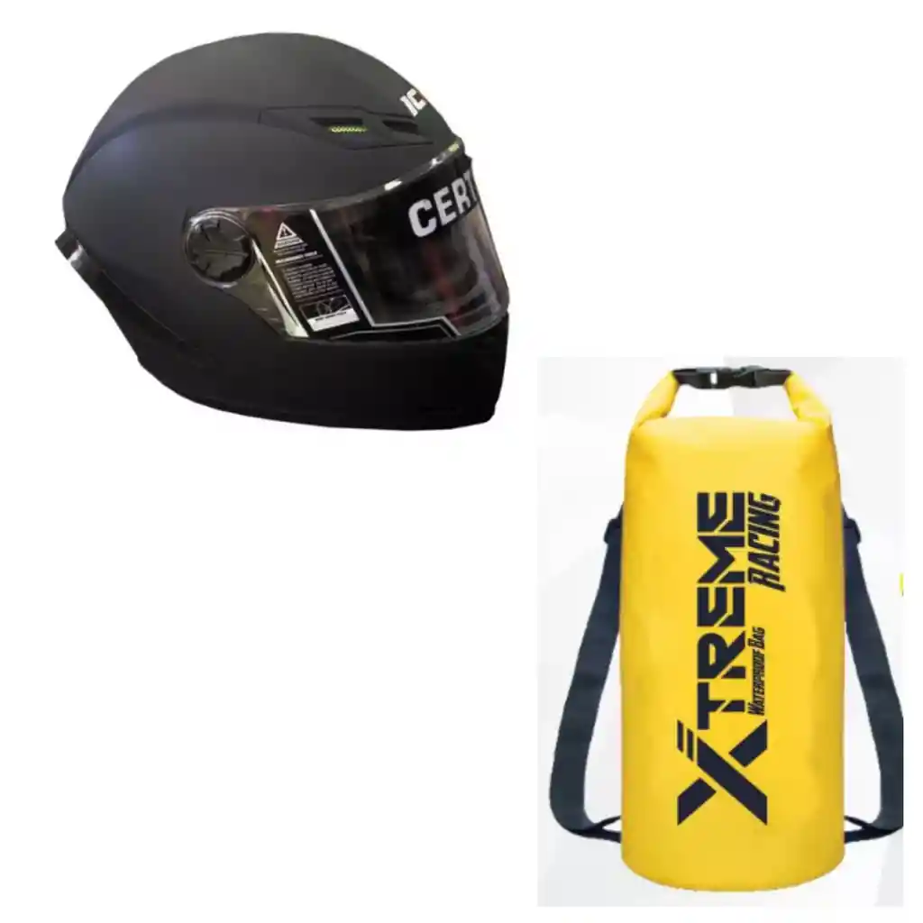 Combo Casco Para Motociclista Ich 501 + Drybag Amarilla