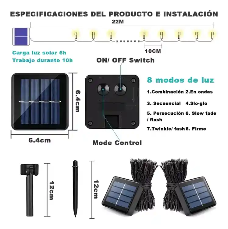 Cadena Luces De Solar, 10m 100 Led, 8 Modos Luces Solares