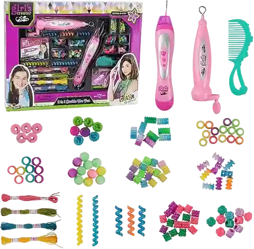 Juguete Kit De Peinados 2 En 1 Accesorios Decoración Niñas Chaquiras Cabello