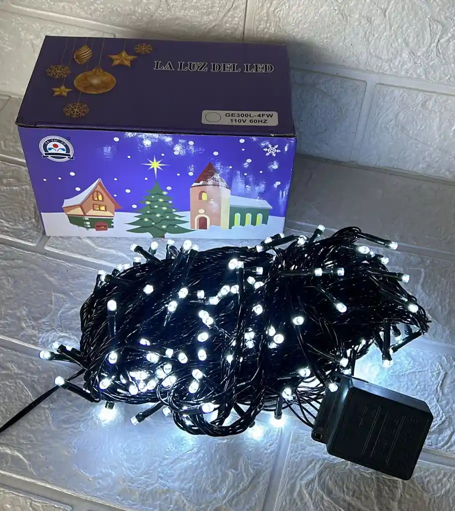 Luces De Navidad Lineal X300 Led Blanca Sin Continuacion Cable Verde