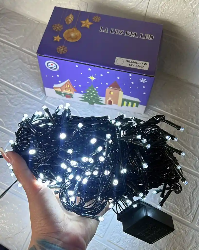 Luces De Navidad Lineal X300 Led Blanca Sin Continuacion Cable Verde