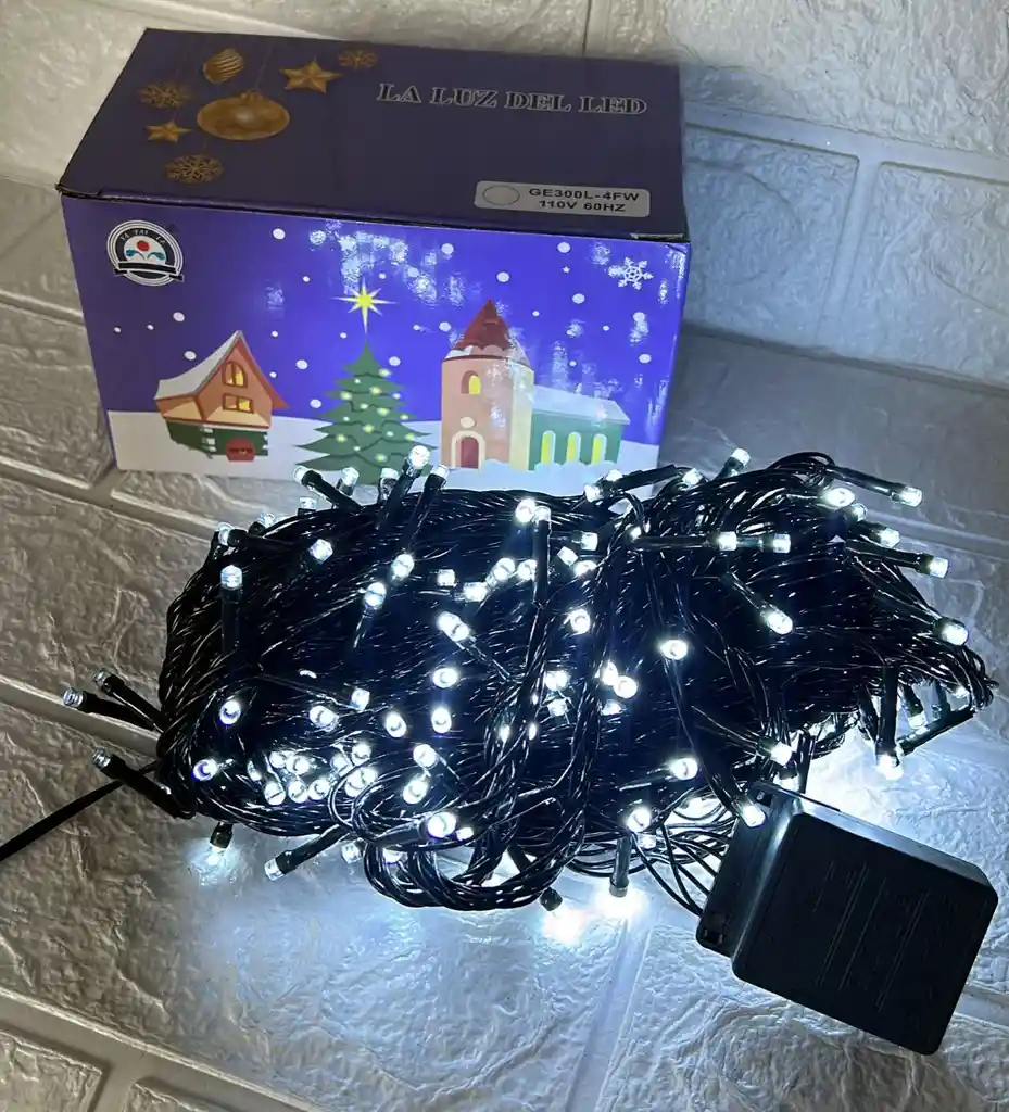 Luces De Navidad Lineal X300 Led Blanca Sin Continuacion Cable Verde