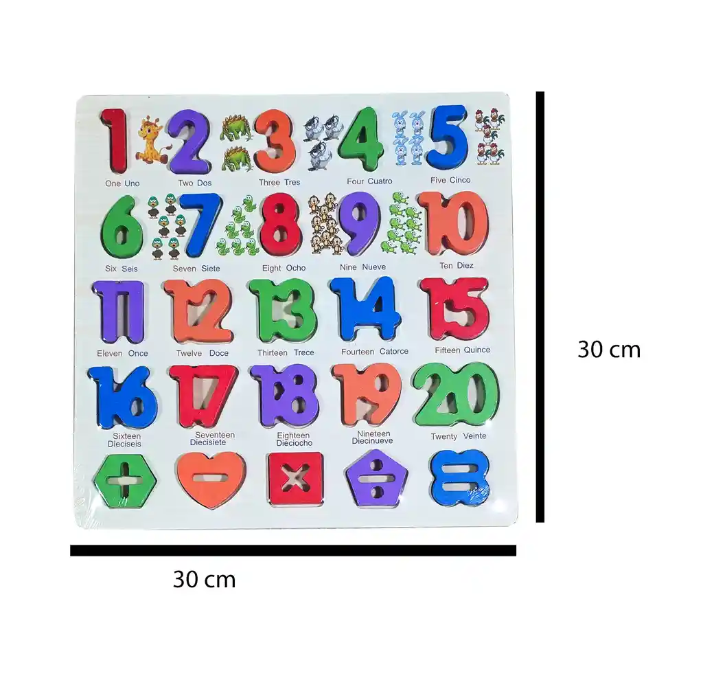 Juego Madera Numero Signos Operaciones Ingles Encastre Niño