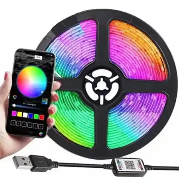 Tira De Luces Led Usb + Control Bluetooth 5m Cinta Rgb