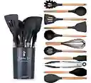 Genérica Silicone Set 12 Utensilios Resistente Calor Negro