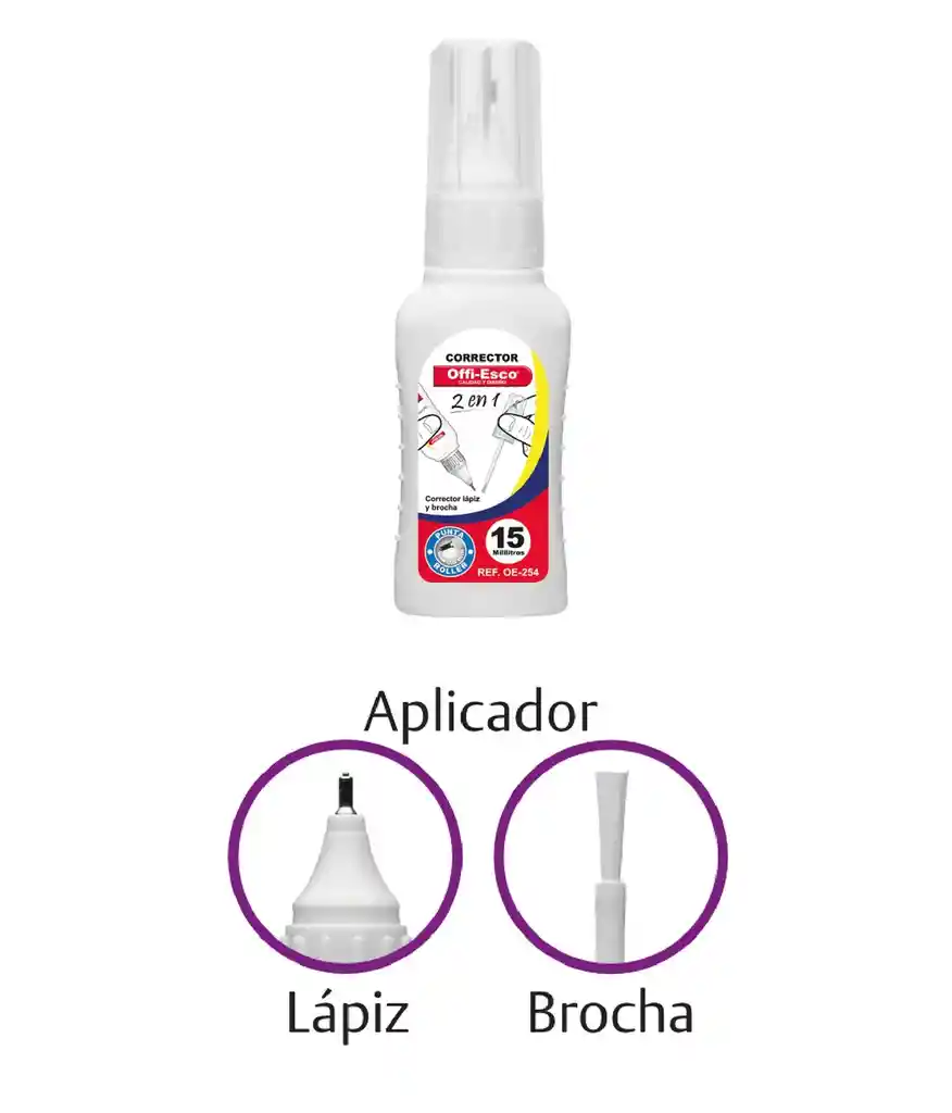 Corrector Liquido 15 Ml Doble Servicio Offi Esco Oe-254 Tipo Liquid Paper