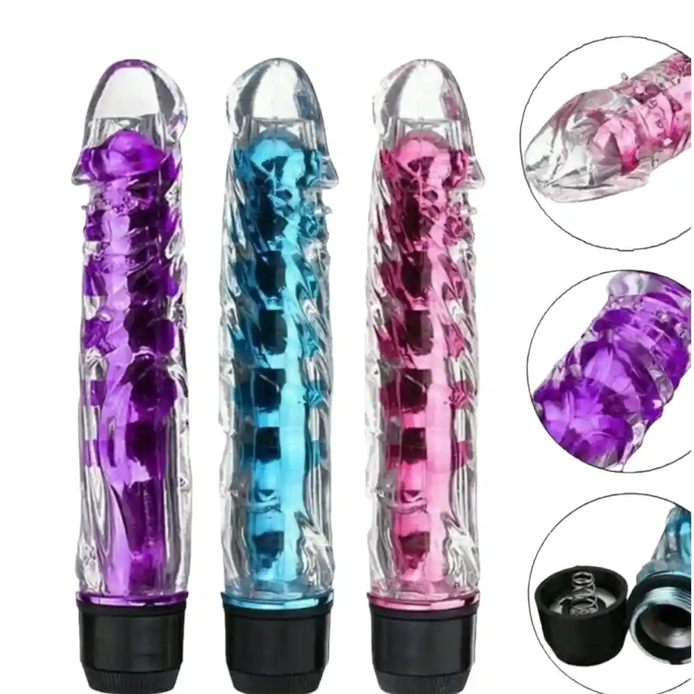 Consolador Vibrador Con Textura Transparente