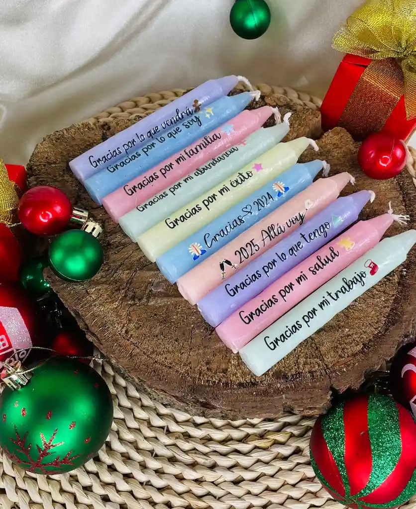 Velas De Navidad Decoradas, Con Frases De Colores X10