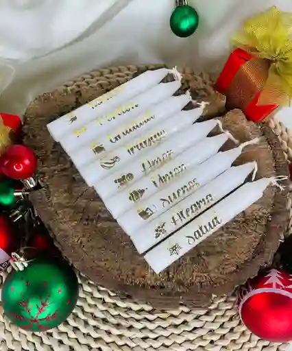 Velas De Navidad Decoradas, Con Palabras E Imagen X10