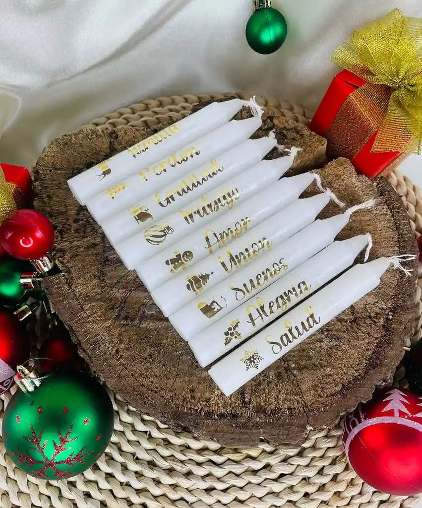 Velas De Navidad Decoradas, Con Palabras E Imagen X10