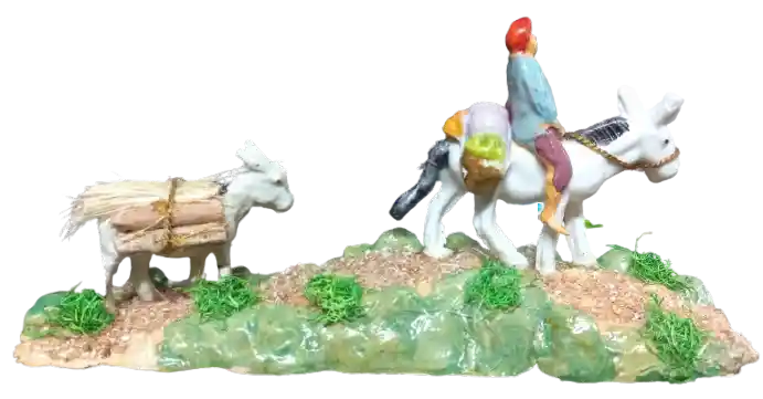 Figura Decorativa Para Pesebre #4032 - Burro Con Aldeano 16cm X7cm