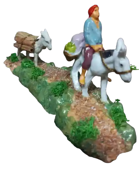 Figura Decorativa Para Pesebre #4032 - Burro Con Aldeano 16cm X7cm