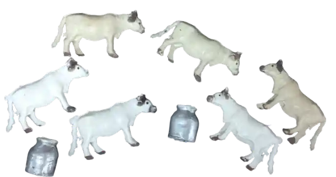 Figura Decorativa Para Pesebre #738 - 6 Vacas Con 2 Tinas De Leche 6cm X 3cm