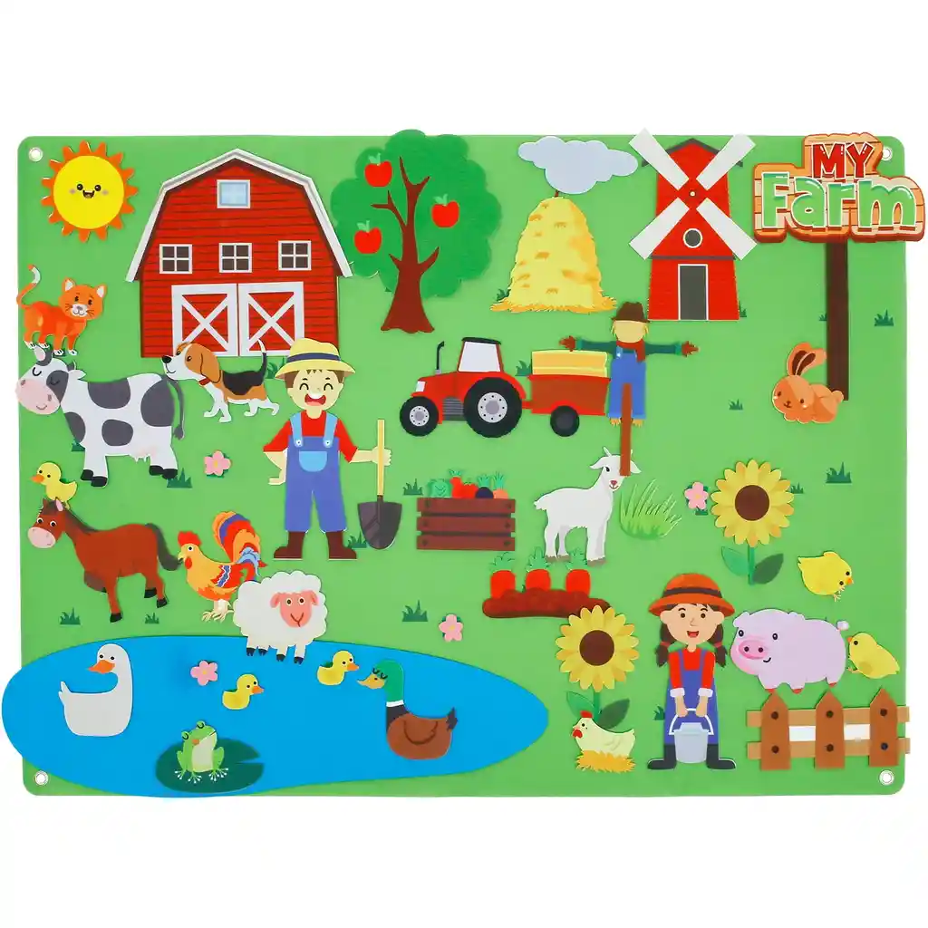 Tablero Educativo De Aprendizaje Temprano, Tablero De Granja De Fieltro Reutilizable