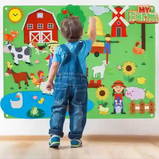 Tablero Educativo De Aprendizaje Temprano, Tablero De Granja De Fieltro Reutilizable