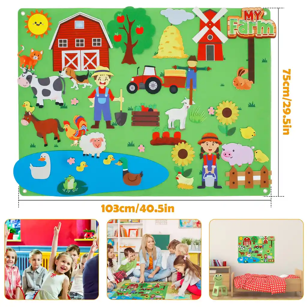 Tablero Educativo De Aprendizaje Temprano, Tablero De Granja De Fieltro Reutilizable