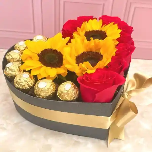 Caja Floral Con Chocolates