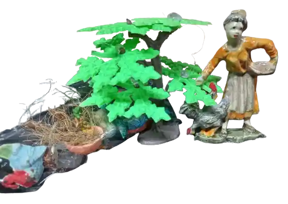 Figura Decorativa Para Pesebre #791- Gallinero Con Arbol Y Campesina