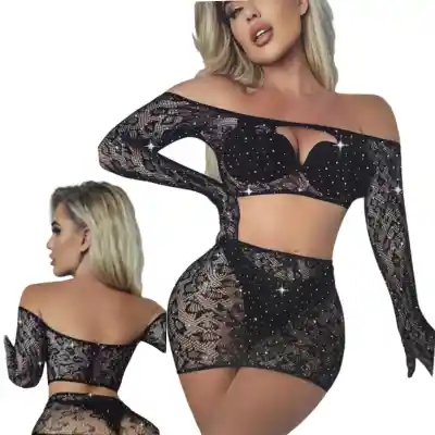 Vestido Guante En Malla Brillante Erotica Flexible Lenceria Sexy Dailensa