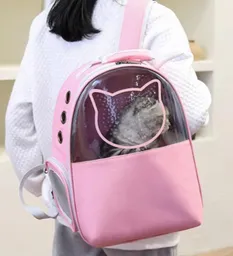 Morral Para Gato Cargador Mitad Cara De Gato Color Agua Rosa