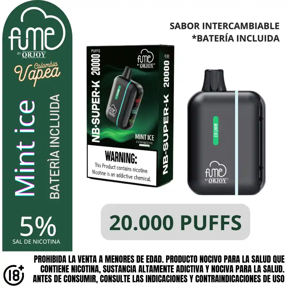 Dispositivo Pod Fume Mint Ice 20000 Puffs 5%