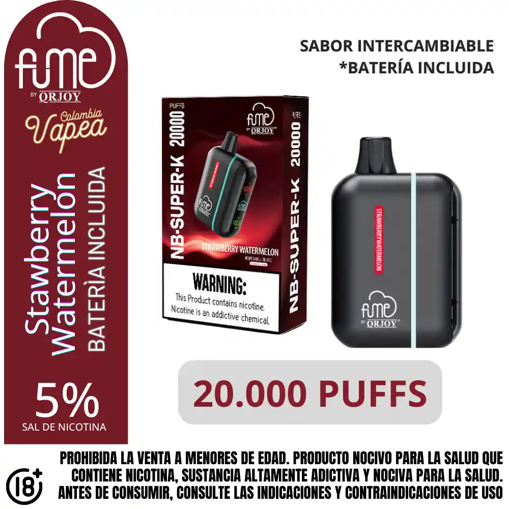 Dispositivo Pod Fume Strawberry Watermelon 20000 Puffs 5%