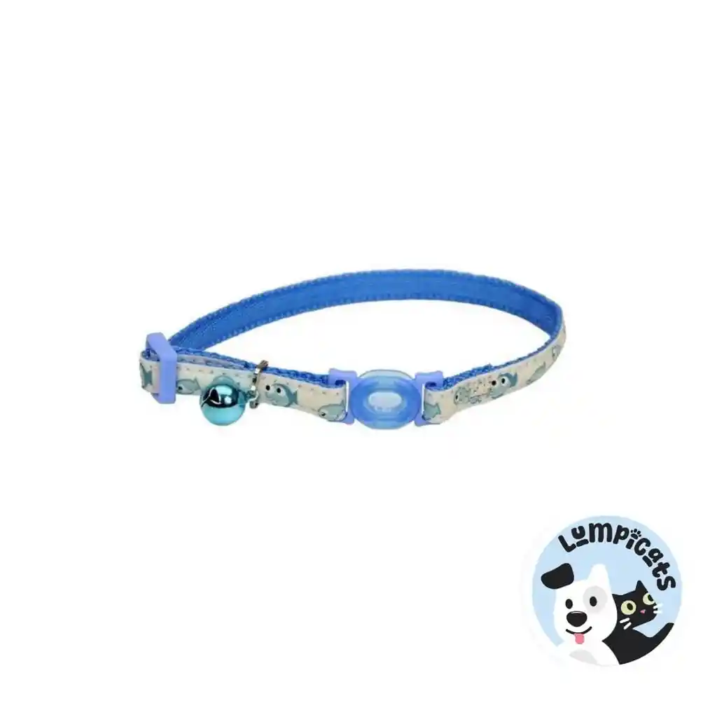 Coastal Collar Gato Glow Reflectivo Pescaditos Azul