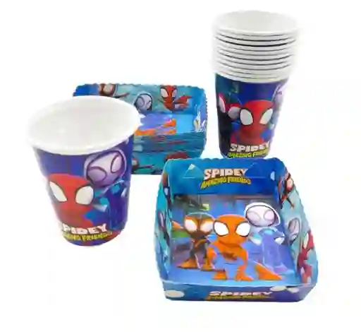 Kit 12 Vasos 12 Platos Decorativos Spiderman Spidey Niño