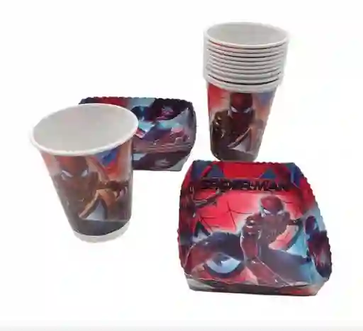 Kit 12 Vasos 12 Platos Decorativos Spiderman