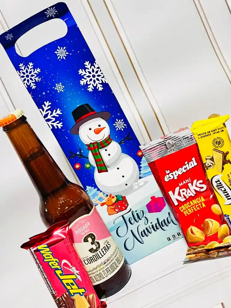 Ancheta Regalos De Navidad Cerveza, Galletas Y Mani - Regalo De Aguinaldos - Feliz Año Nuevo - Ancheta De Navidad - Ref 23