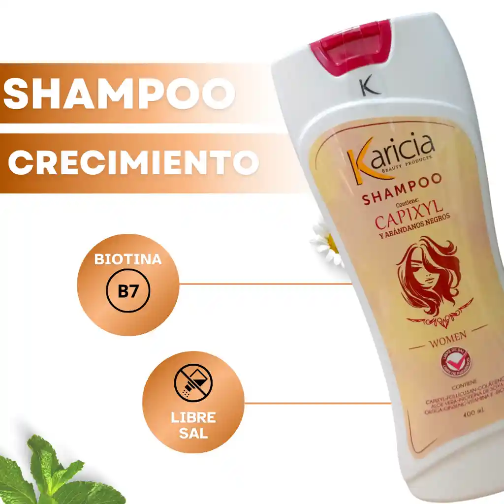 Shampoo Mujer Para Crecimiento Y Libre De Sal "karicia"