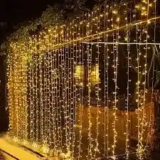 Luces De Navidad Cortina Lluvia Luz Cálida Amarilla 6x0.6m Extensión De Luz Decoración Navideña