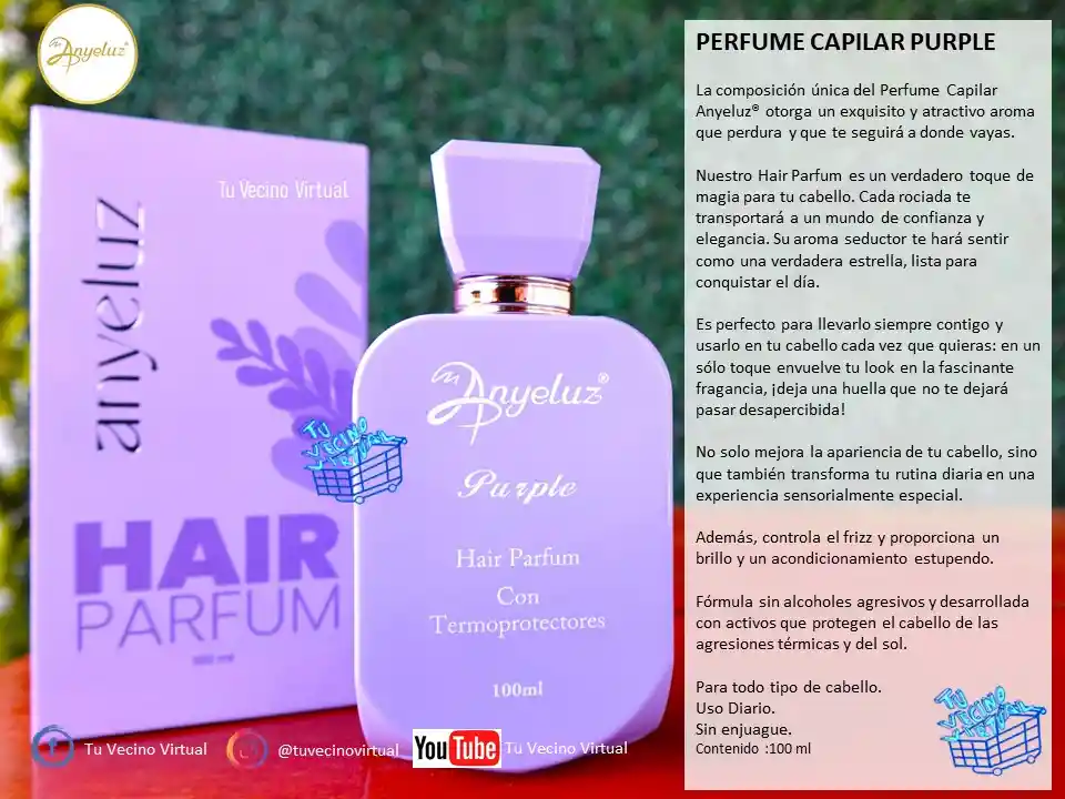 Perfume Capilar Purple, Perfume De Rosas Y Suero Acido Hialuronico Anyeluz