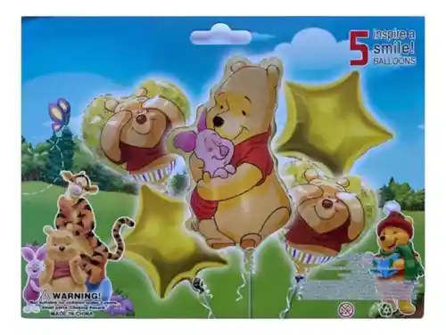 Kit Globos Metalizados Por 5 Winnie Pooh