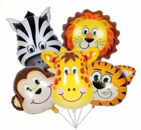 Kit Globos Metalizados Por 5 Animales De Selva