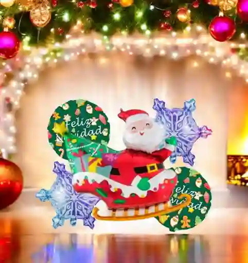 Bouquet X5 Globos Metálizados Navidad Papá Noel Trineo