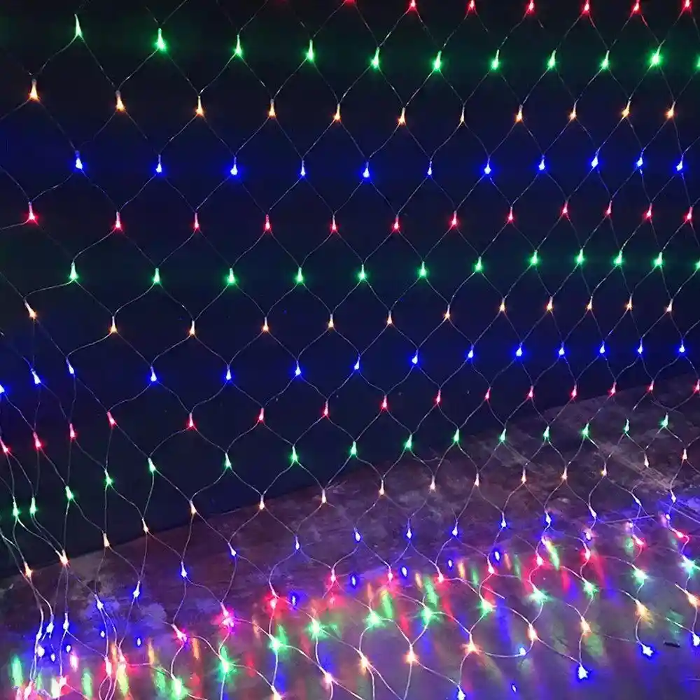 Luces De Navidad Tipo Malla Luz Led Multicolor 1.2 X 1.2 Metros 80 Bombillos Aprox Cable Siliconado Extensión De Luz Decoración Navideña