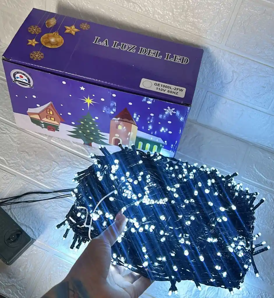 Luces De Navidad Lineal X1000 Led Blanca Sin Continuacion Cable Verde