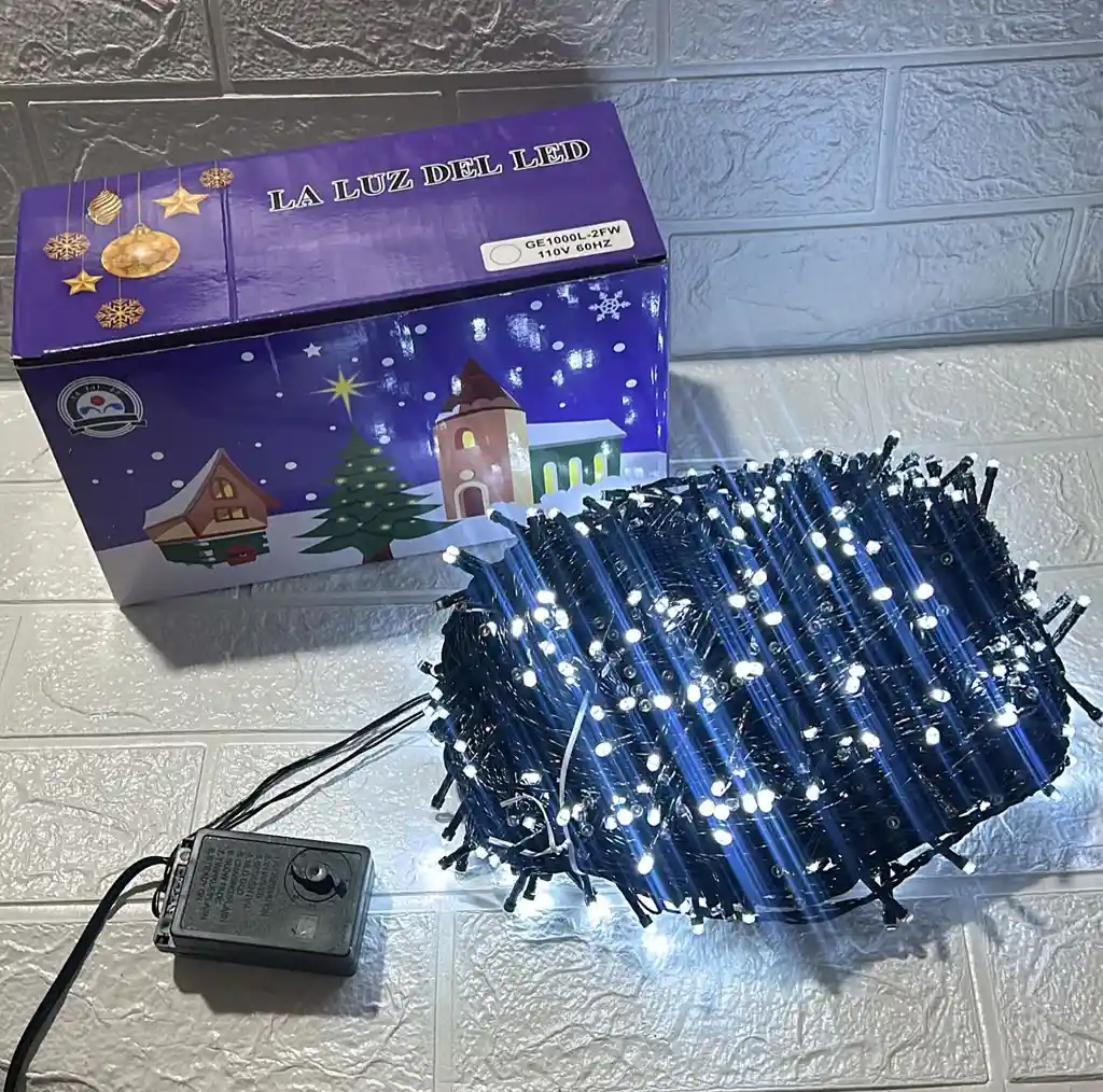 Luces De Navidad Lineal X1000 Led Blanca Sin Continuacion Cable Verde