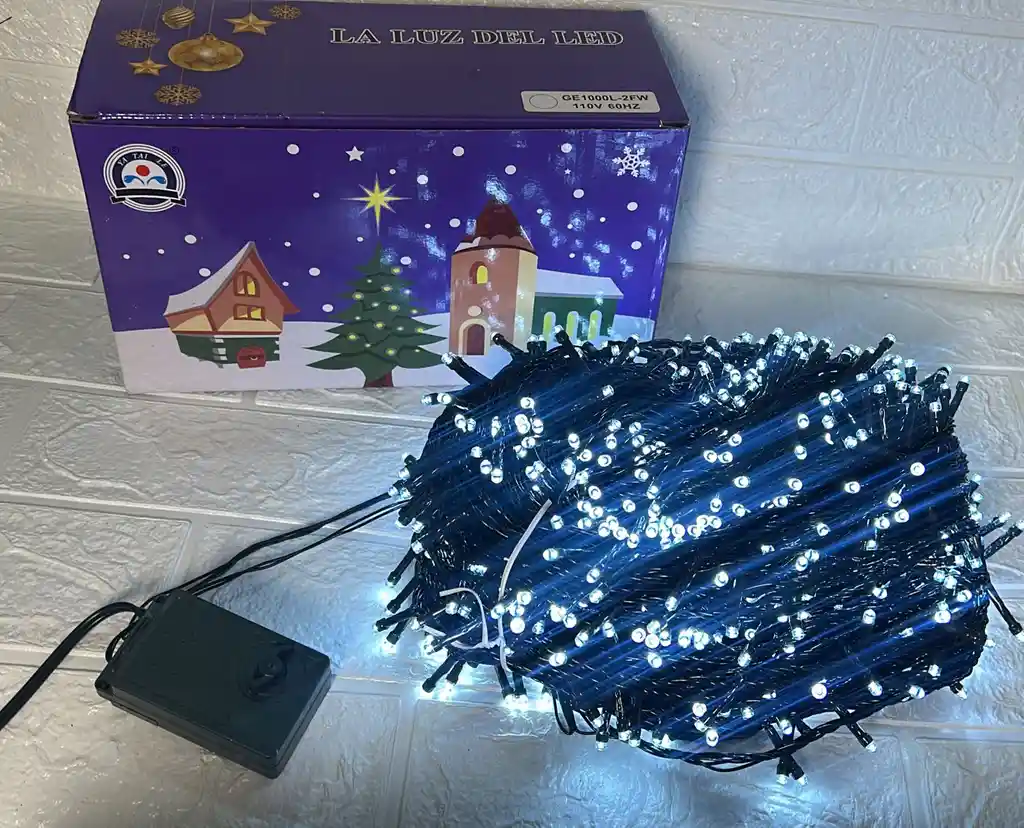 Luces De Navidad Lineal X1000 Led Blanca Sin Continuacion Cable Verde